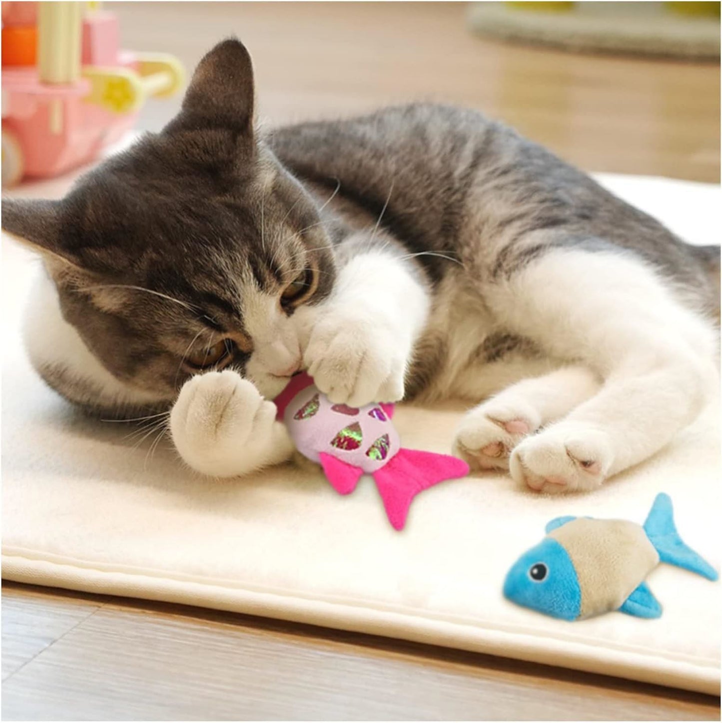 Small Catnip Fish Toys with Crinkle Sound for Indoor Cats to Bat and Chew