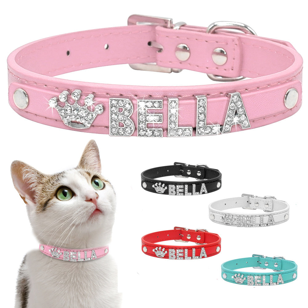 Rhinestone-Adorned Personalized Pet Neckband