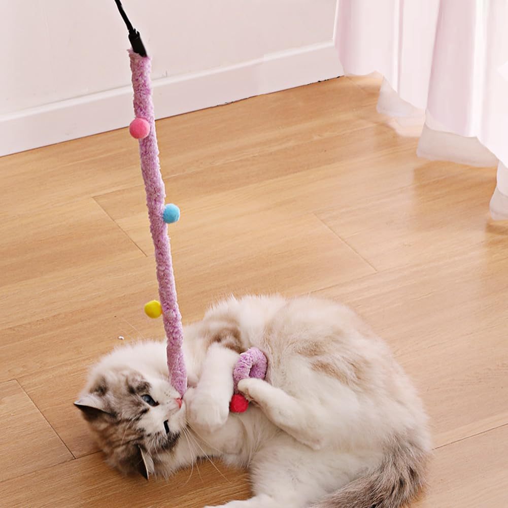 Interactive Play Wand for Cats with Colorful Plush Strips