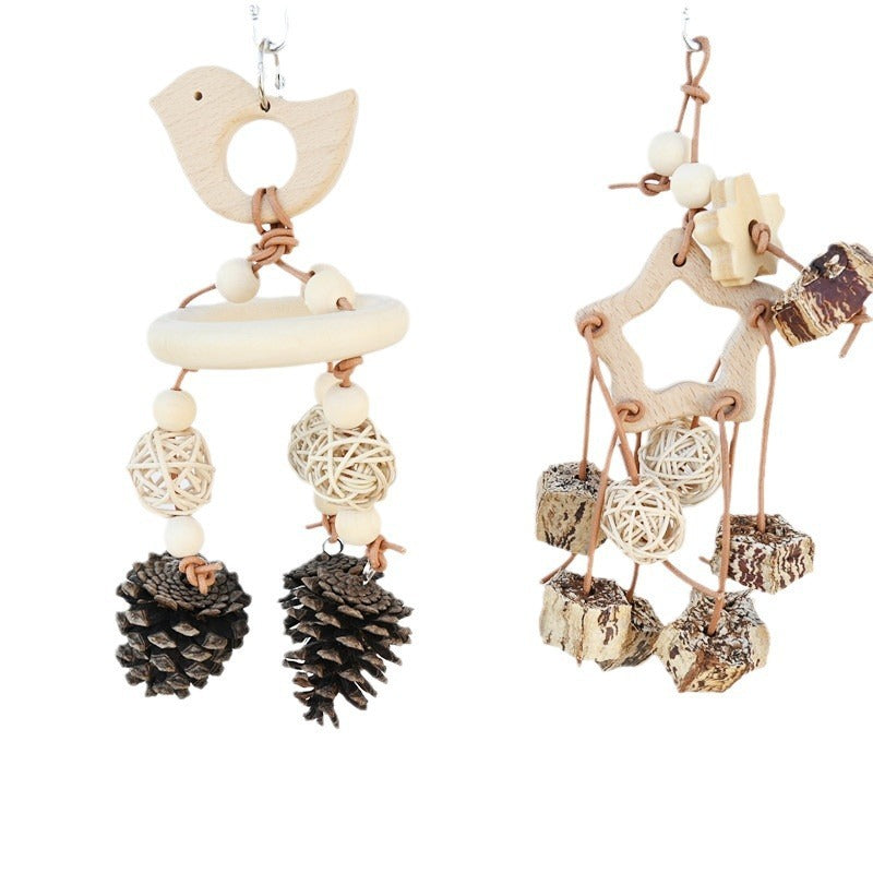 Natural Wood Parrot Toy for Teeth Relief