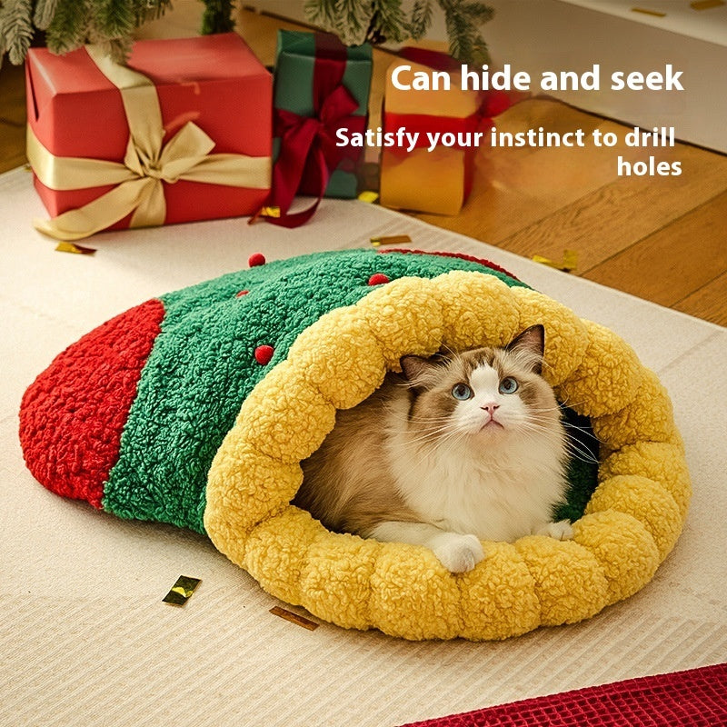 Semi-closed Cat Bed with Diamond Quilted Warmth