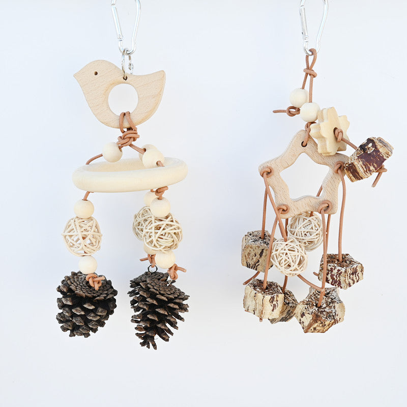 Natural Wood Parrot Toy for Teeth Relief