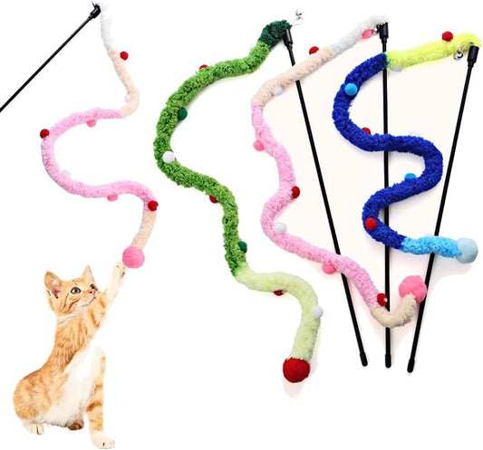Interactive Play Wand for Cats with Colorful Plush Strips
